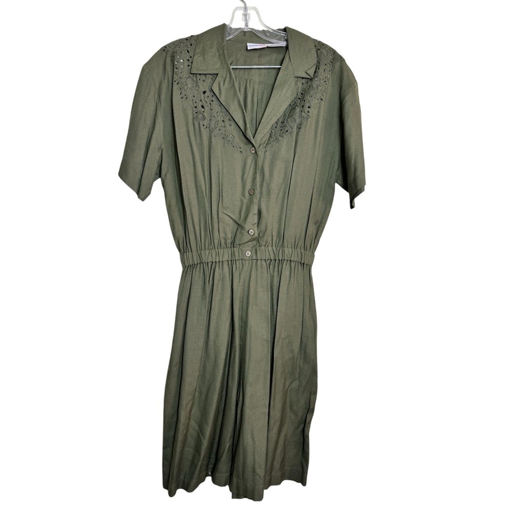 Vtg 90s Styles To Go Green Rayon Romper M Embroidery Cutout Cottagecore Playsuit
